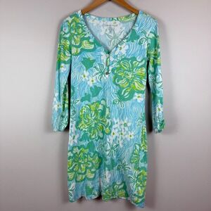 Lilly Pulitzer Palmetto Henley Dress Womens XS Blue Green Floral Resort Tropical